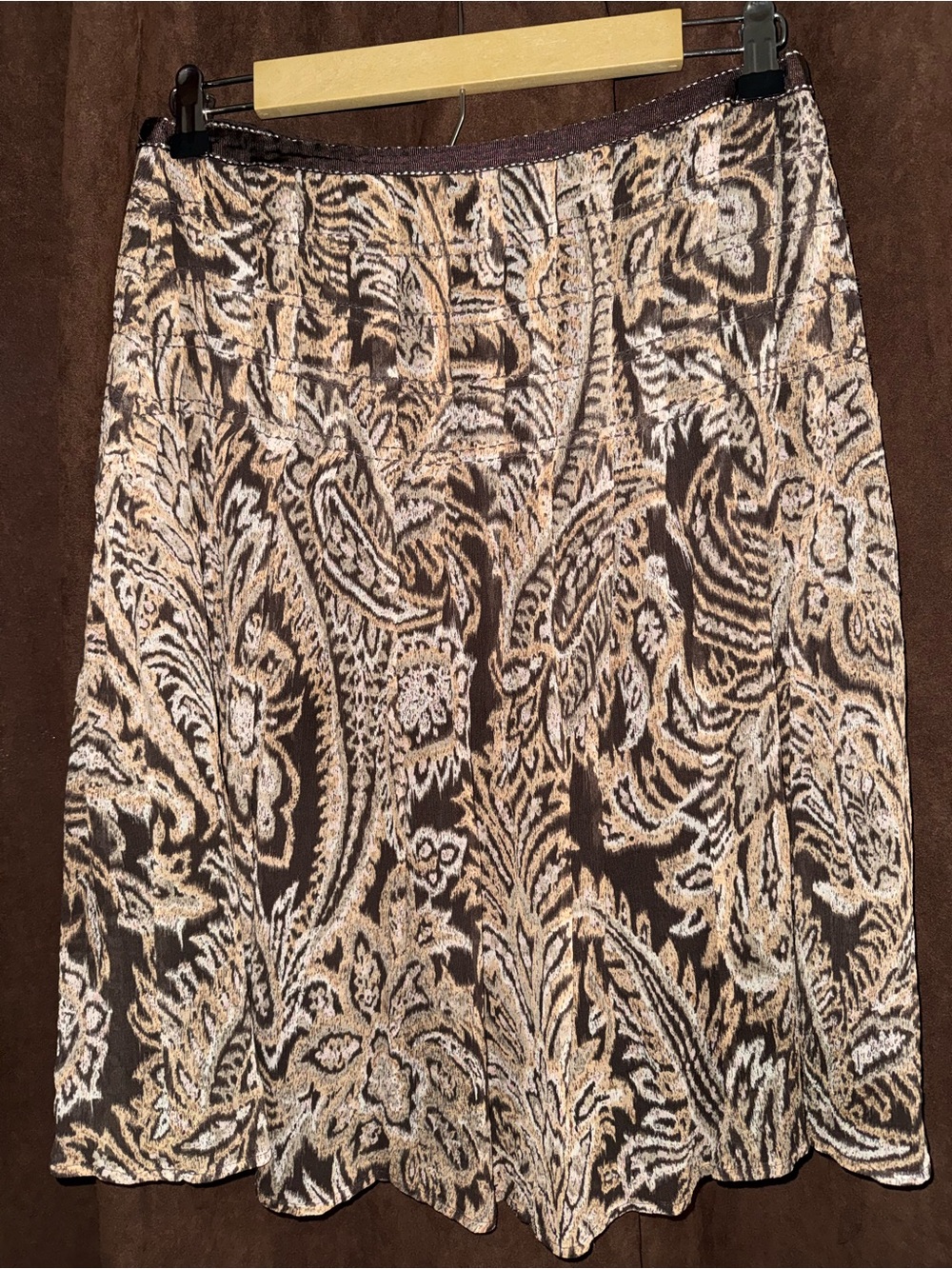 OSCAR DE LA RENTA Brown Paisley Pleated Silk Skirt - Picture 2 of 6